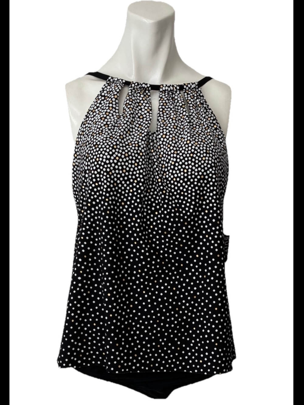 Dreamsuit by Miracle Brands Two Piece Tankini Swimsuit Black Polka Dot Halter